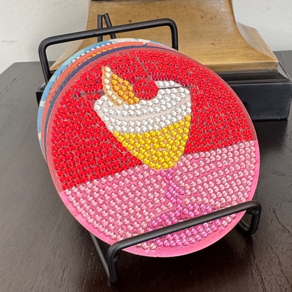 Handcrafted Diamond Art Cocktail Themed Coasters – Set of 4 - Picture 6 of 6